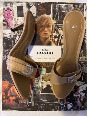 Zara Beige/Tan Slide Mules with Silver Buckle, size 40. Used 1x indoor.